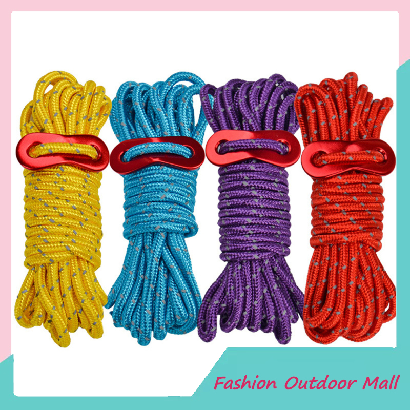 4mm Thicked Strong Reflective String Wind Tent Rope With Buckle Adjustable Outdoor Colorful Camping Tent Rope Hiking Paracord ราคา 110 บาท*ส่งฟรี