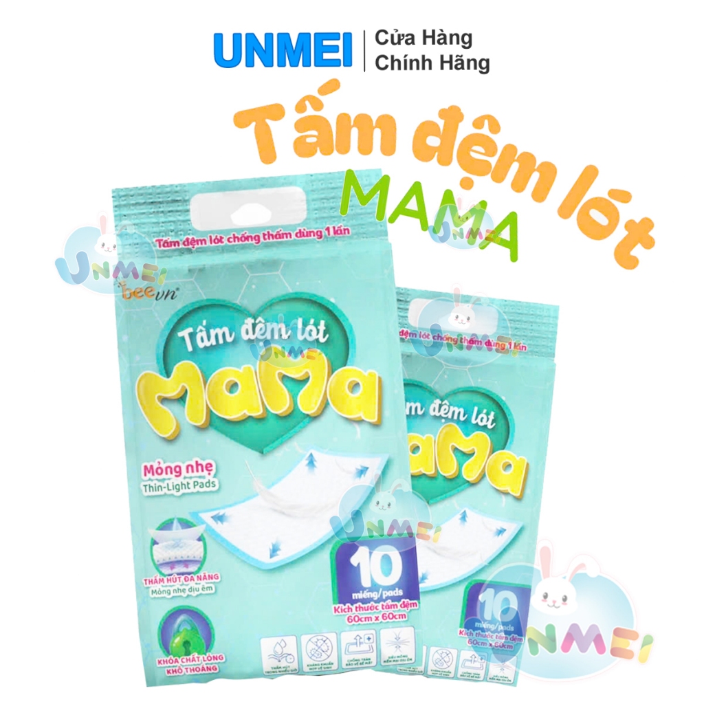 Tấm Lót, Tấm Đệm Lót MAMA Cho Bé Và Người Lớn 10 Miếng/Gói và Kích Thước 60x60cm (Sản Phẩm Dùng 1 Lần)