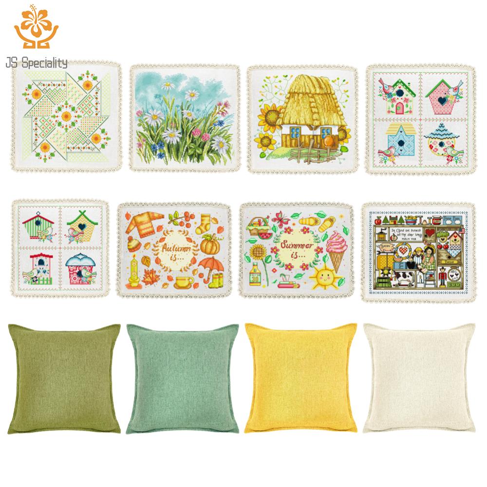 1thcotton 14ct 2 sợi hoa tự làm Cross Stitch gối Bìa 24*24cm Cross Stitch Khăn phủ gối Cross Stitch Vỏ gối tựa