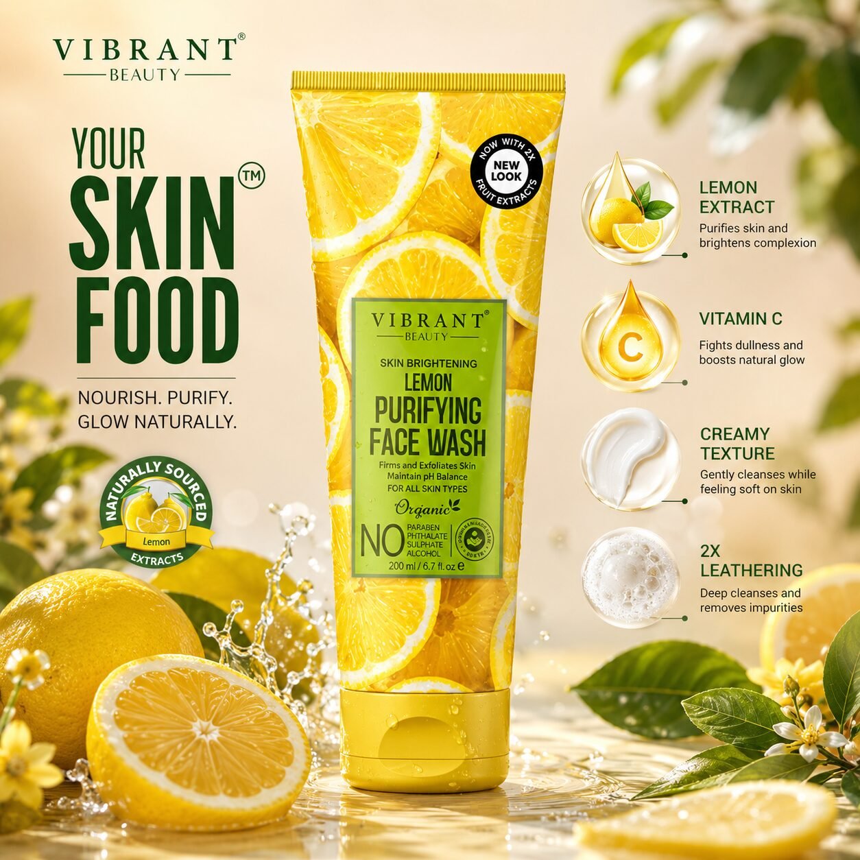 Vibrant Beauty Lemon Purifying Face Wash | Facial Cleansing Care | 200ml