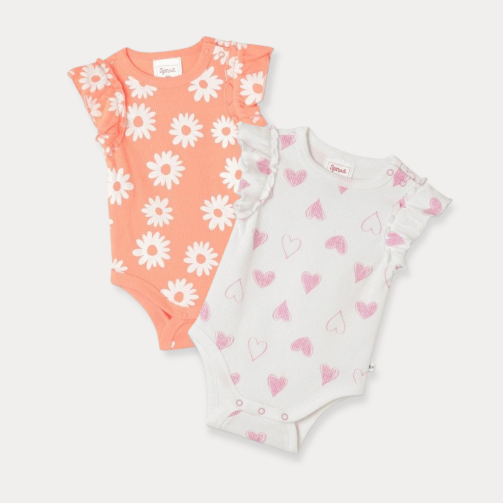 Bodysuit bé gái sơ sinh 0-18m SPROUT xuất dư cotton ngắn tay in hoa cam trắng Body chip newborn Đồ liền quần cho bé gái