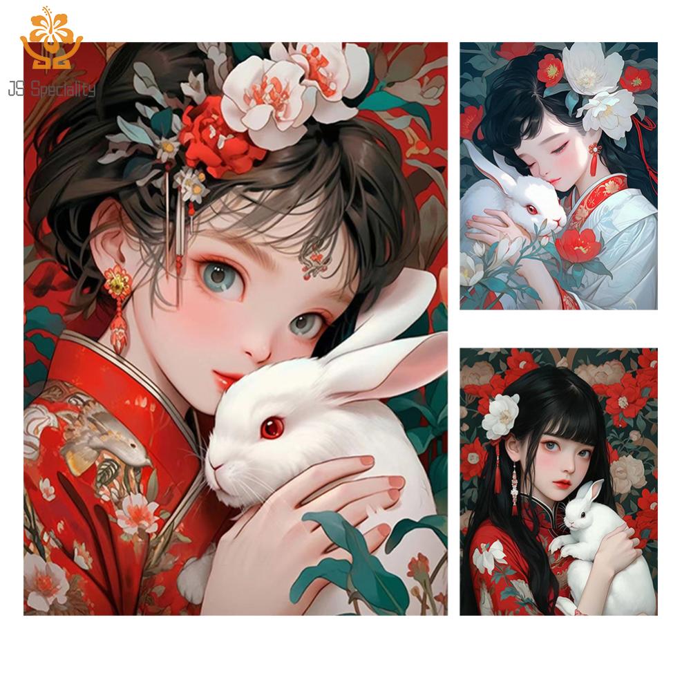 1thfull thêu sinh thái sợi bông 11CT in thêu chữ thập hình cô gái tác phẩm nghệ thuật 40x55cm