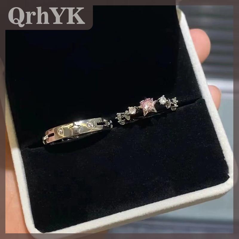 QrhYK Thời Trang Zircon Sao Vài Vòng Cho Phụ Nữ Người Đàn Ông Đơn Giản Ngón Tay Chỉ Trang Nhẫn Mở Có Thể Điều Chỉnh Đa Năng Nhẫn Valentine Của Ngày Quà Tặng