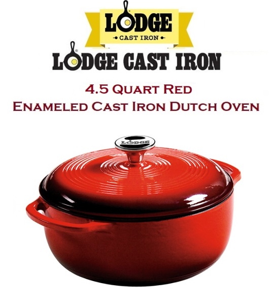 Lodge Enameled Cast Iron Dutch Oven 4.5 Quart / 4.25 Liters Red Singapore