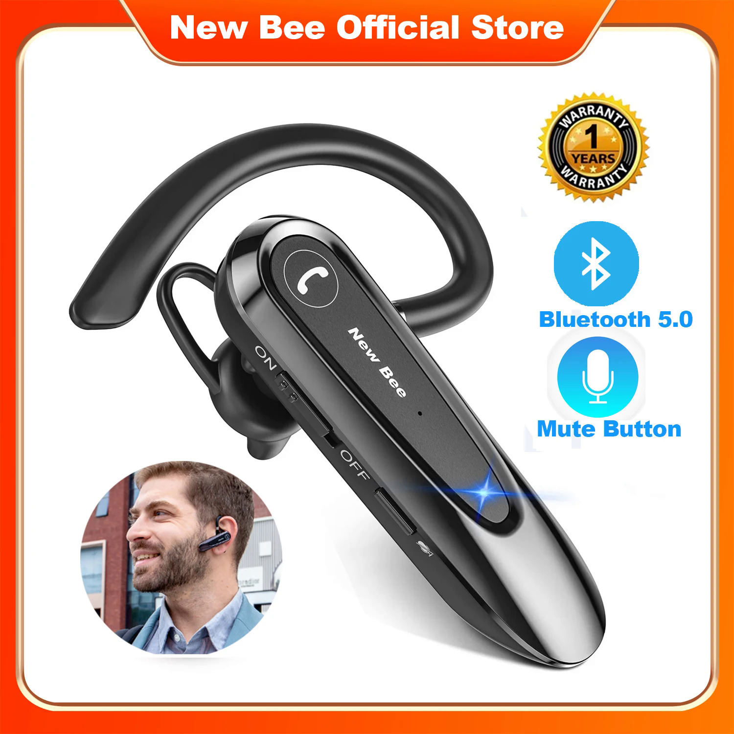 New Bee B45 Tai Nghe Không Dây Bluetooth 5.0 Tai Nghe Kép Mic Câm Tay Earbuds Cvc8.0 Giảm Tiếng Ồn Cho Kinh Doanh Lái Xe