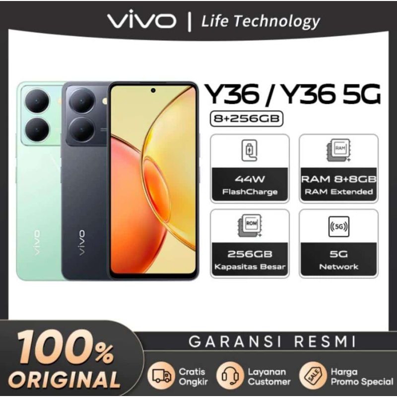 New Vivo Y36 5G 8+8 (Extend Ram) 256GB Internal NFC 44wAtt Flash Charger Garansi Resmi 100% Harga  3,650,000 Ringgit*Penghantaran Percuma