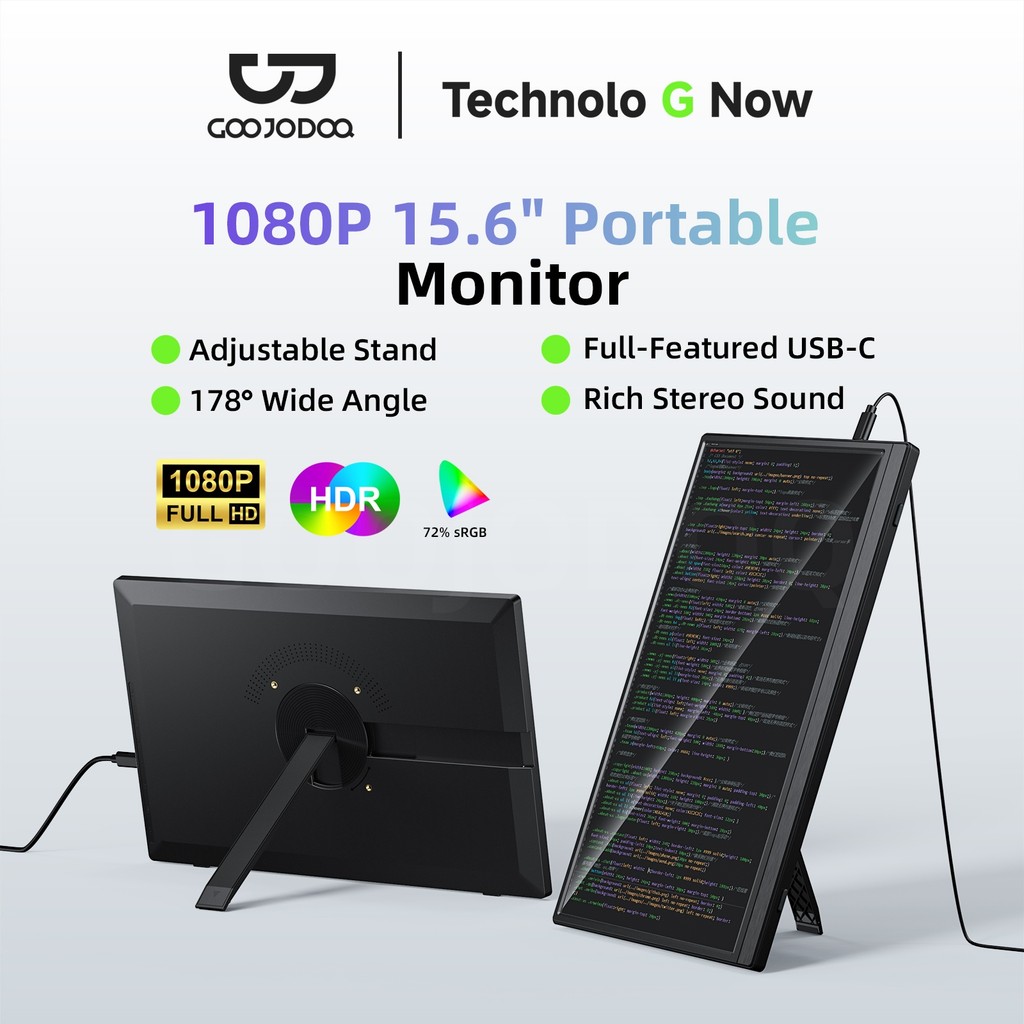 Goojodoq Portable Monitor 1080P Full Hd Resolution Dual Stereo Speakers 178 ° Wide Viewing Angle, Three Flexible Modes ราคา 2,399 บาท*ส่งฟรี