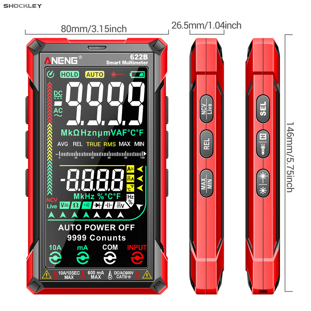 Shockley aneng 622a/622b cảm ứng dụng cụ kiểm tra đồng hồ vạn năng kỹ thuật số trms tự động phạm vi 9999 đếm có thể sạc lại chống cháy Ohm amp Vôn kế