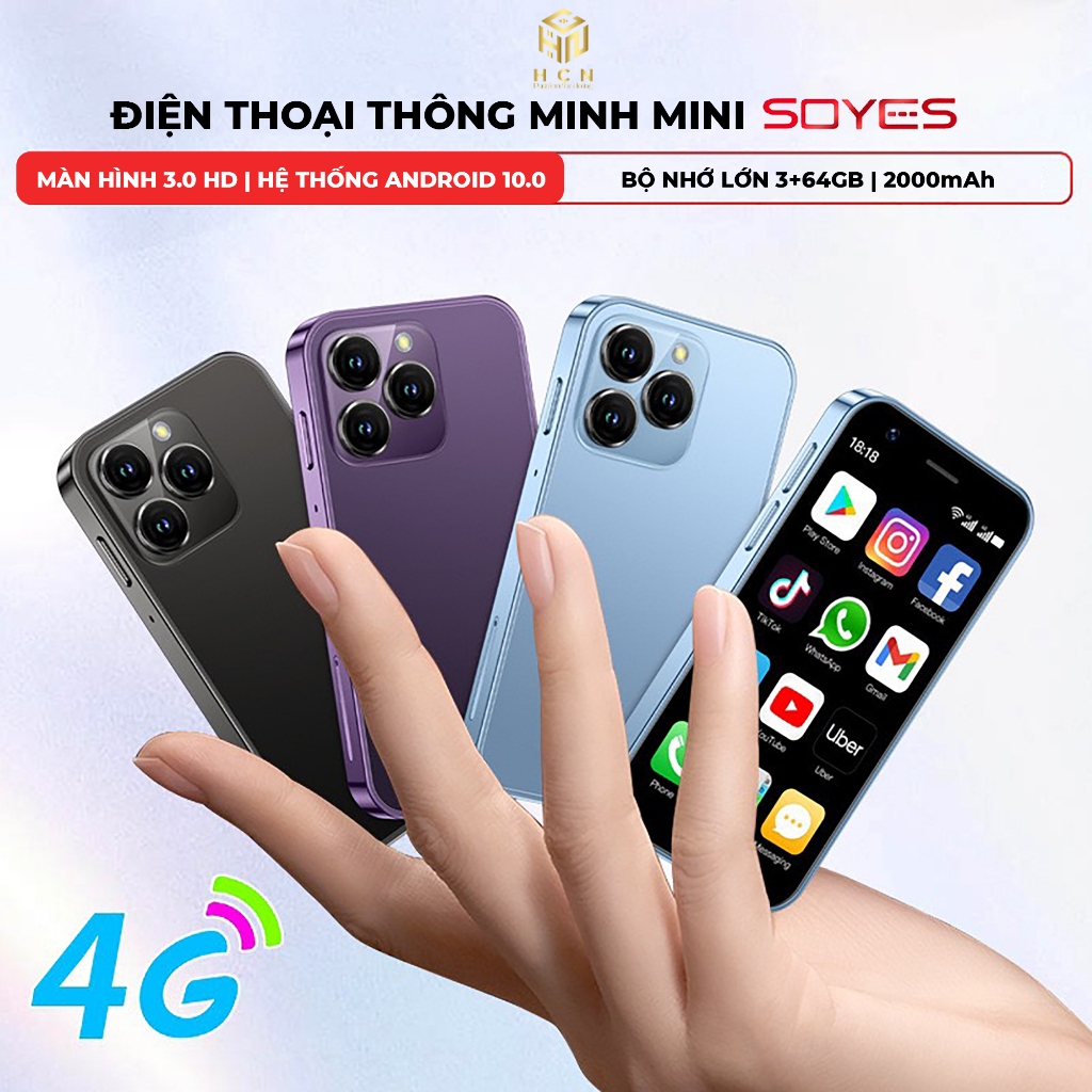 Điện thoại mini siêu nhỏ cảm ứng soyes xs16 mới mạng 4g ram 3gb rom 64gb fullbox-android 10 hỗ trợ 2 sim