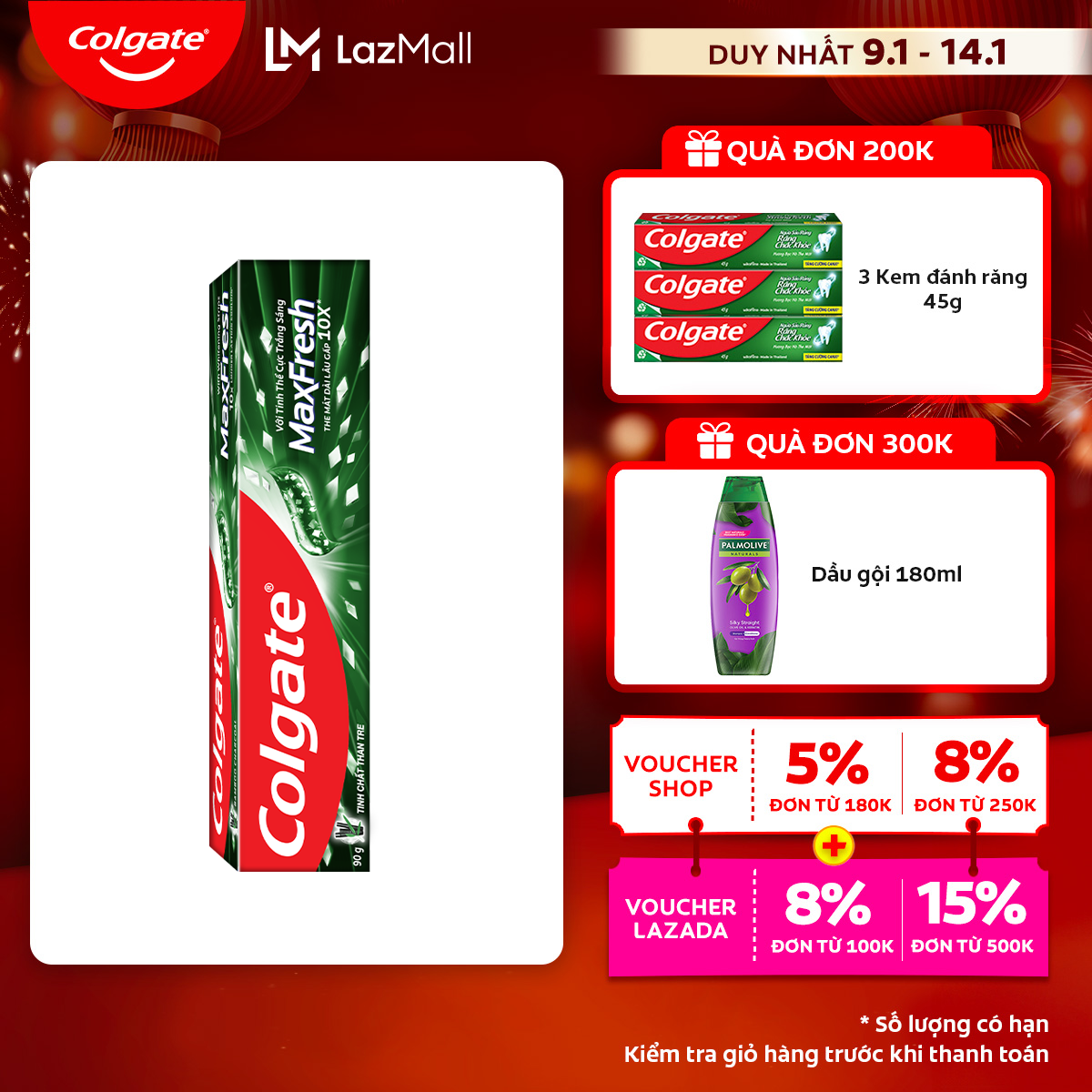 [Chỉ 9-14.1_Áp Voucher giảm thêm đến 23%]Kem đánh răng Colgate Maxfresh Bamboo Charcoal the mát dài 