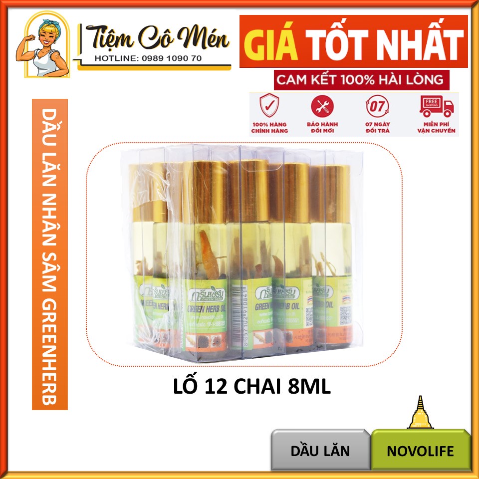 Lố 12 chai dầu nhân sâm ginseng green herb oil - nội địa thái lan - loại xịn - 8ml