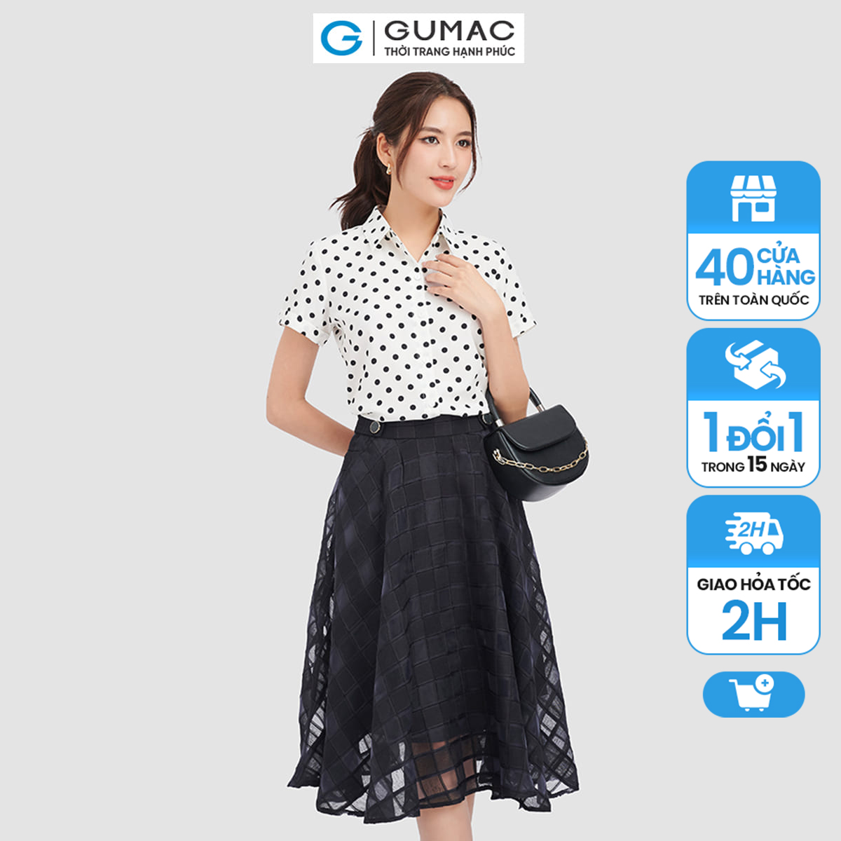 Chân váy xòe gumac, chân váy 2 lớp lưới vuông vc09065