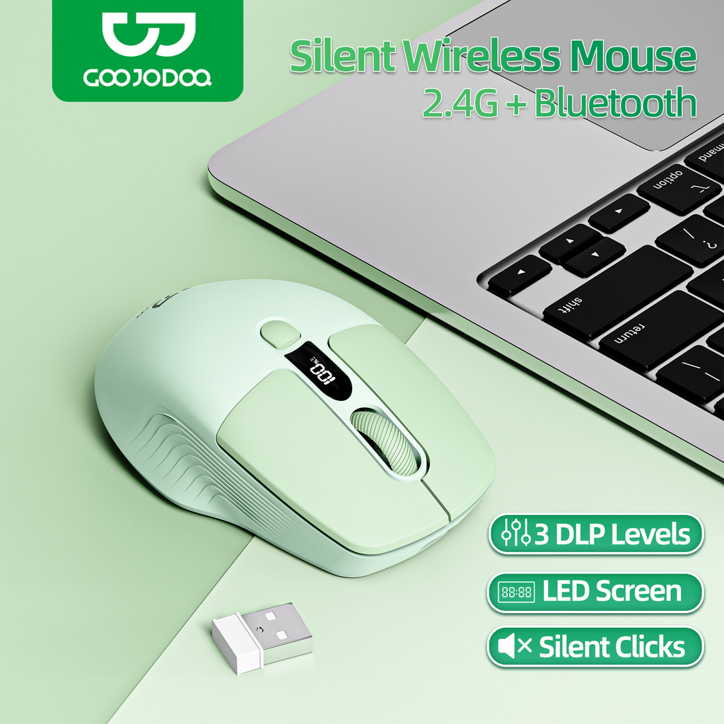 Goojodoq Triple Connectivity Mouse 2.4Ghz and Dual Bluetooth Silent Ergonomic Design with Led Display and Dpi Adjustment.