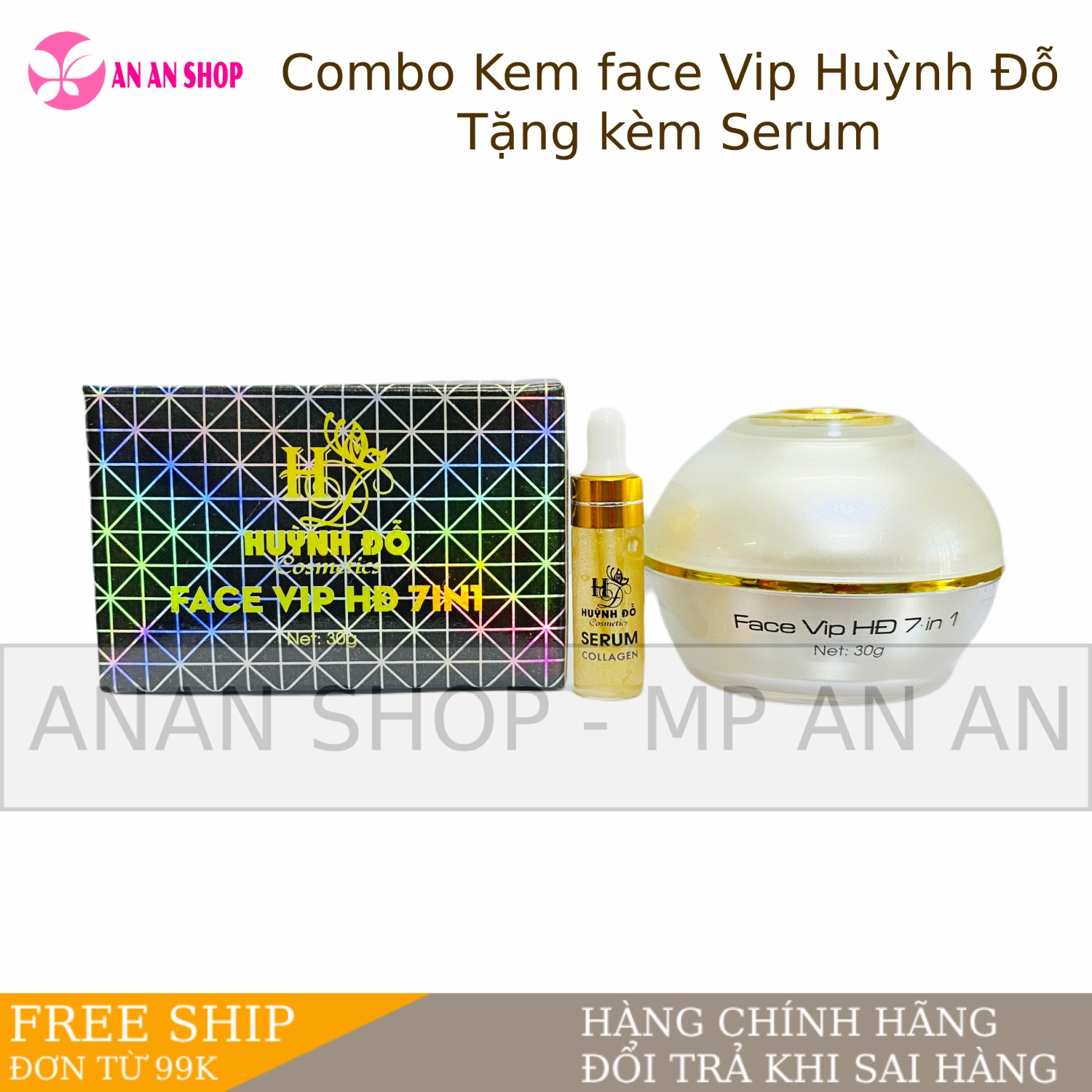 Kem Face Vip 7in1 Huỳnh Đỗ 30g - Tặng kèm Serum, dưỡng trắng tái tạo da mặt - Hàng chính hãng