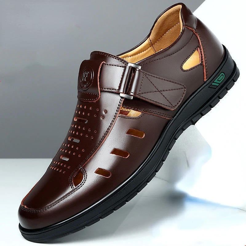 Sandals Summer Men Cozy Hollow Non-Slip Soft Cool Lighted Breathable All-Match Classic Wearable Fashion Casual Leather Sandals