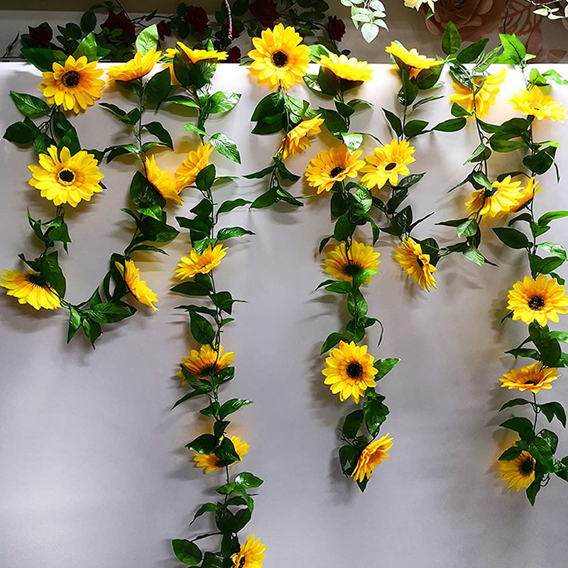 2.5M Suower Faux Màu vàng Fake Silk Vine Leaf Tiệc cưới Vườn Arch Garland Trang trí mùa hè