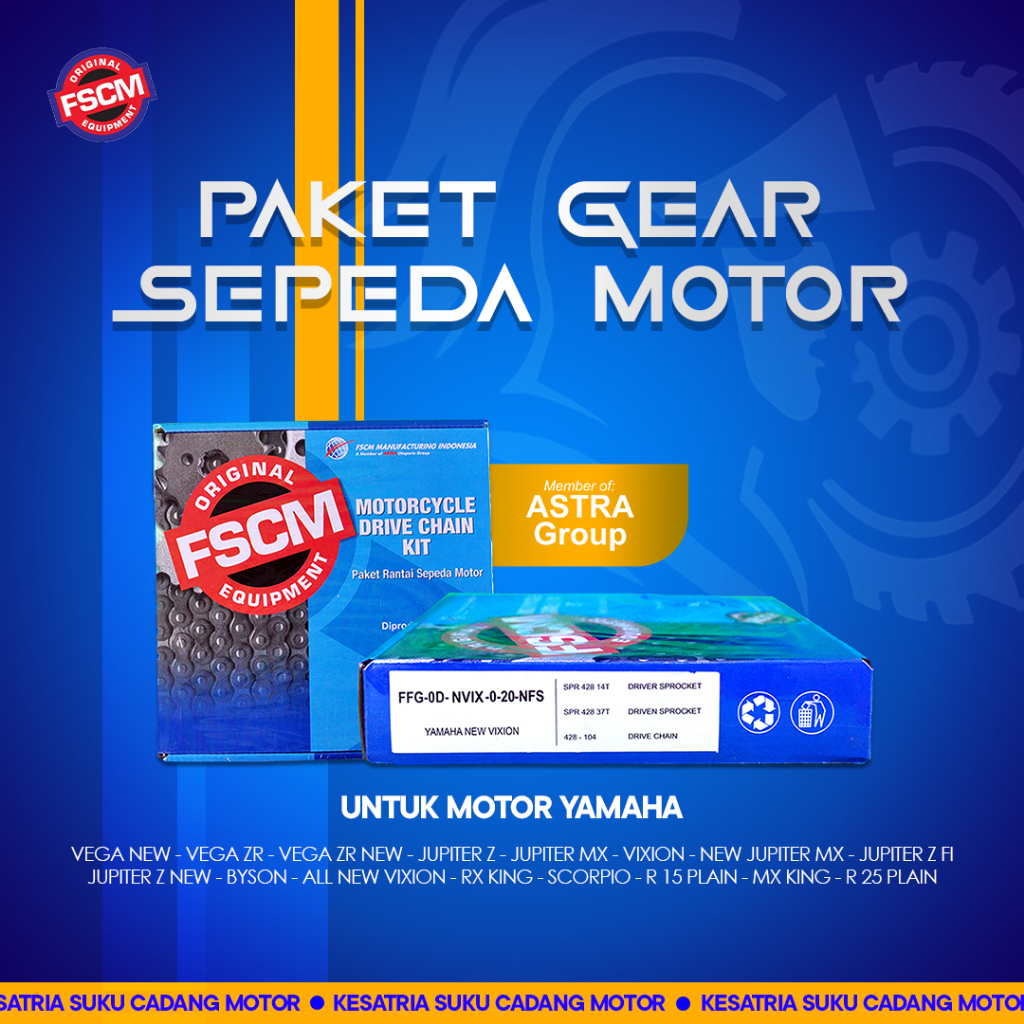 Gear set chain kit motor Yamaha Vega New/Vega ZR/Jupiter Z/Jupiter MX/Vixion/Vega ZR New/New Jupiter MX/Jupiter Z F1/Jupiter Z New/Byson/new Vixion/Rx King/Scorpio/R 15 plain/MX King/R 25 plain Harga 179,000 rupiah*Gratis Ongkir