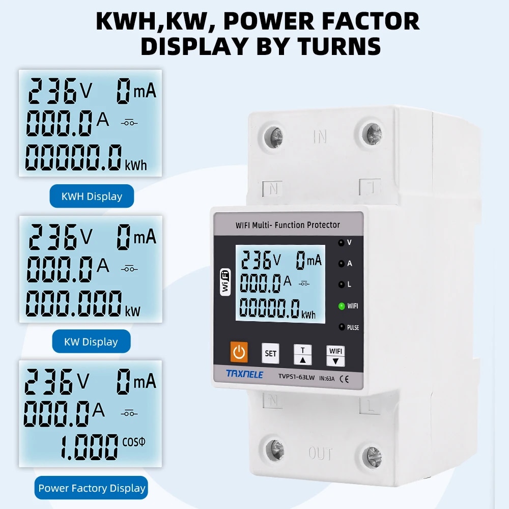 【Hot ticket】 Wifi Smart Switch Tuya Energy Meter Kwh Metering 63a Circuit Breaker Timer With Voltage Current And Leakage Protection