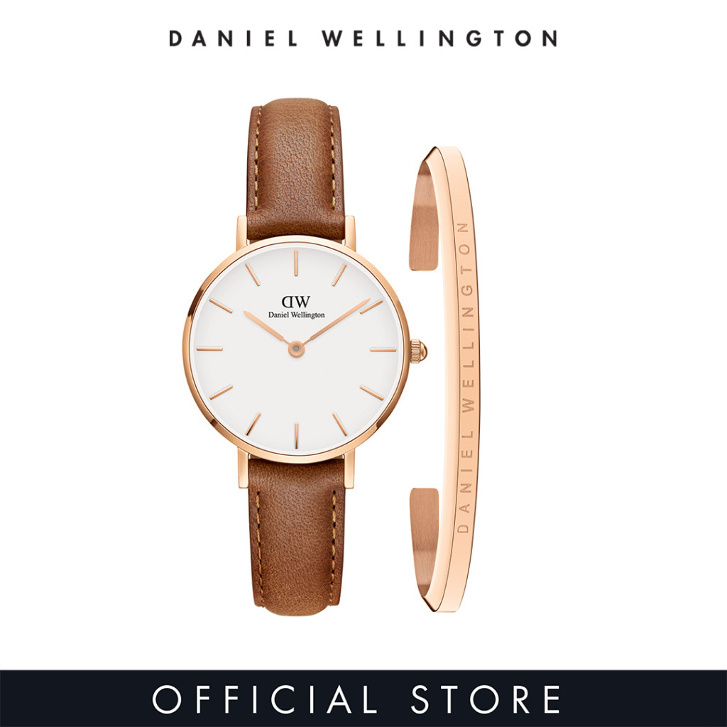 Daniel Wellington Gift Set - Petite 28mm Durham Rose gold White + Classic Bracelet Rose gold Small - Watch + Jewelry Set for Female Gift for Women Birthday Annivesary