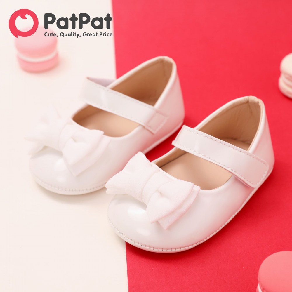 PatPat Christmas Baby Toddler Bow Decor Solid Prewalker Shoes