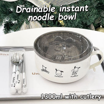 Thép Không Gỉ Dày Hơn Thức Ăn Nhanh Cup Với Bộ thìa dĩa Sinh Viên Pochacco Phim Hoạt Hình bát mì ăn liền Hộ Gia Đình súp mì Cup Với Nắp Cống