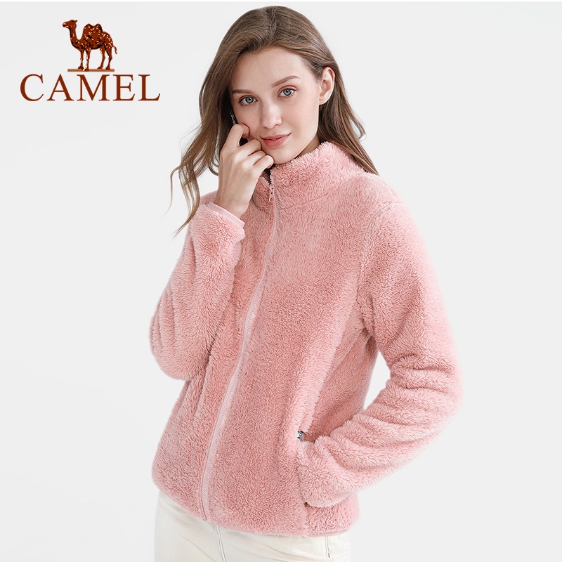 Áo khoác CAMEL bằng lông cừu và nhung giữ ấm khi đi ra ngoài tay dài mùa thu cho nữ