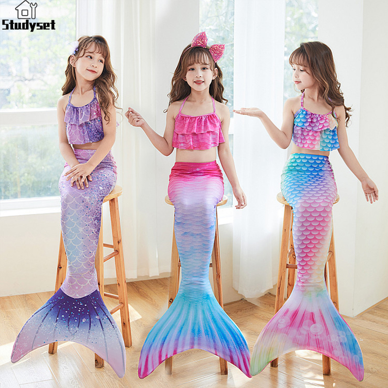 Studyset IN stock 3pcs Girls Mermaid Swimsuit Cute Anime Character Bikini Swimwear Shorts Fish Tail Three-piece Set