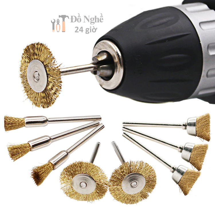 Bộ 9 chổi đồng đánh bóng, tẩy gỉ mini trục 3.17mm