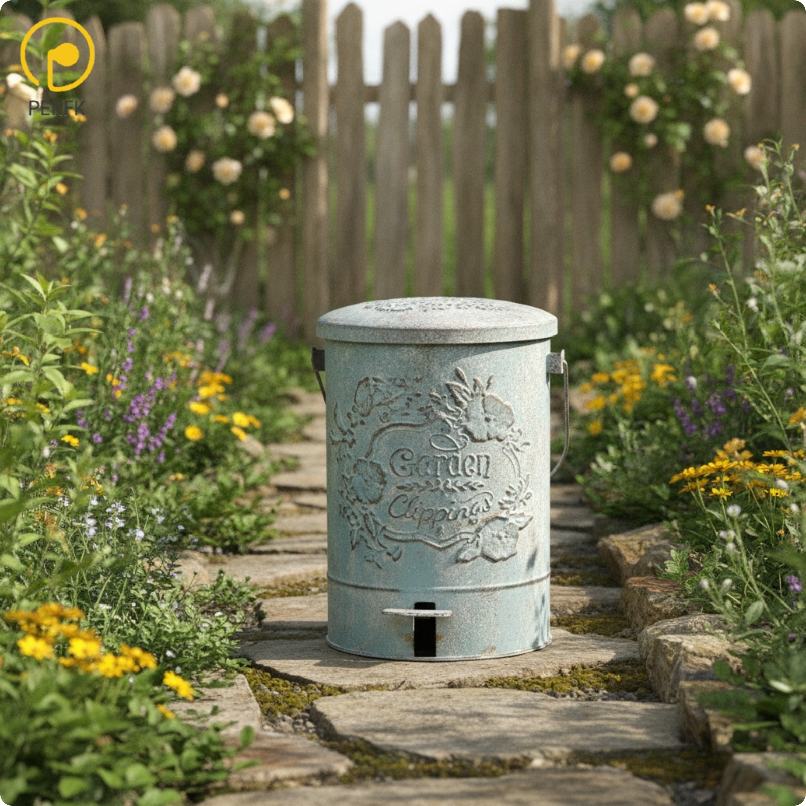 Perfk Vintage-Style Outdoor Trash Can with Lid Weathered Trash Can with Lid Retro Pedal Bin Rustic for Courtyard ราคา 8,297 บาท*ส่งฟรี