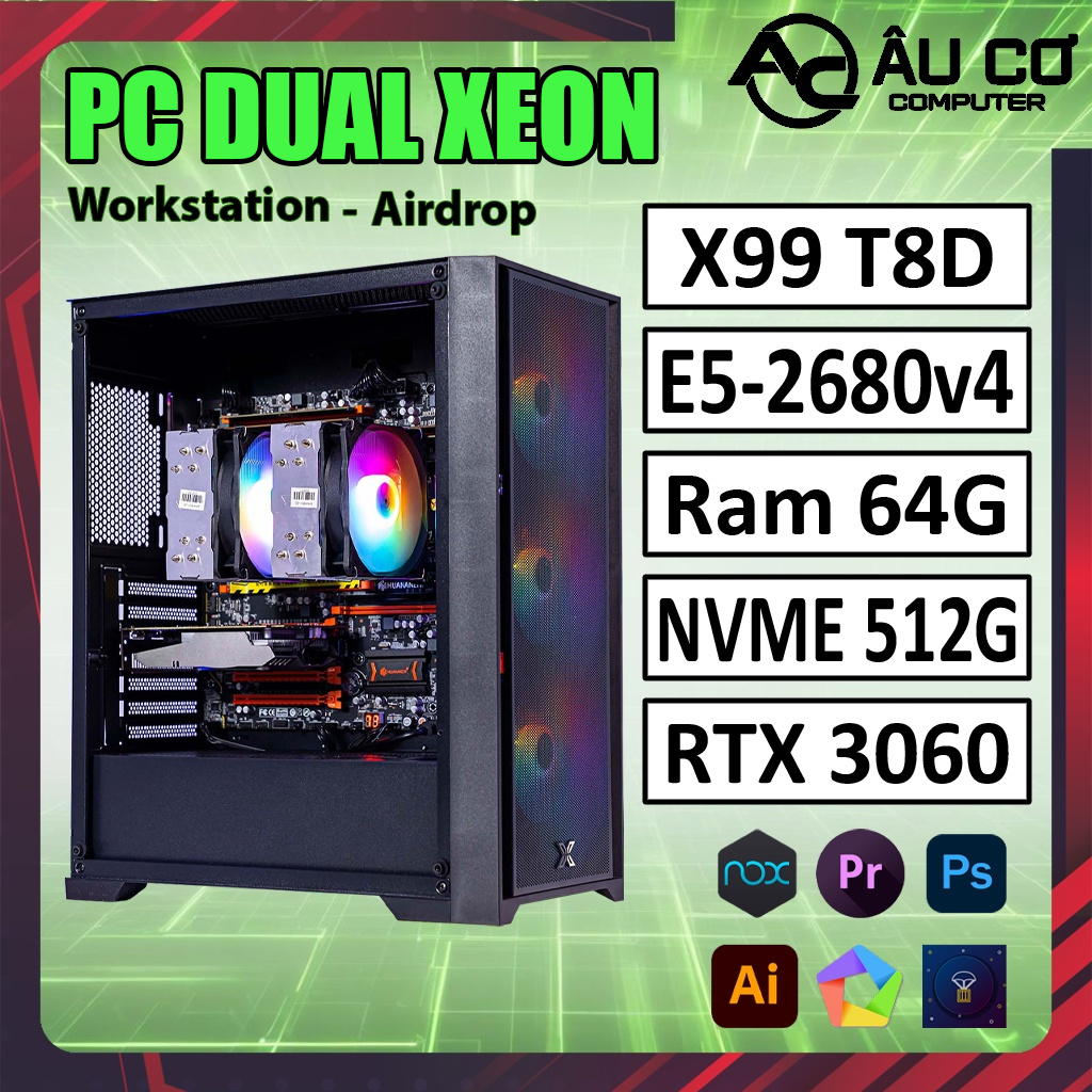 Dual Xeon Pc - Workstation Pc - Gaming Pc Graphics Dual Xeon Rig Specialized in Virtualization Render Virtualization Dual E5 2680V4 Giá 12,817,530 Đồng*Miễn phí vận chuyển