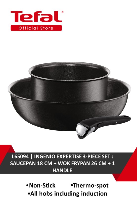 Tefal Ingenio Expertise 3-Piece Set (Saucepan 18CM + Wok Frypan 26CM + 1 Handle L65094 Singapore