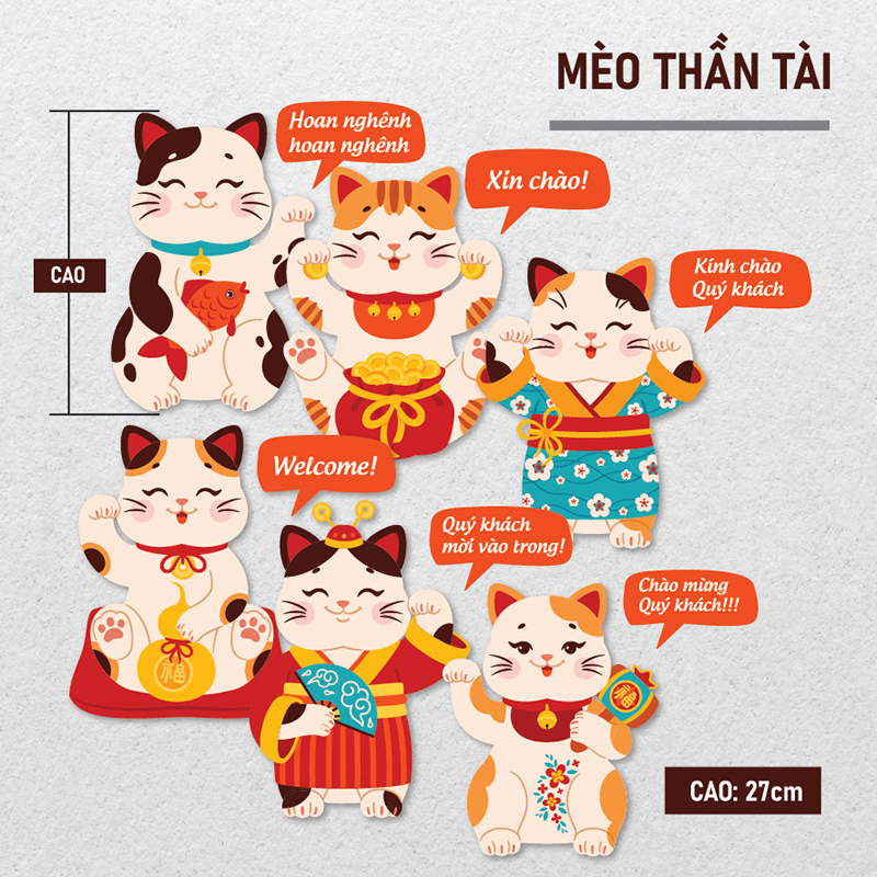 Tranh dán decal Mèo thần tài size lớn decor cửa hàng khai trương quán shop dán cửa ra vào trang trí tết