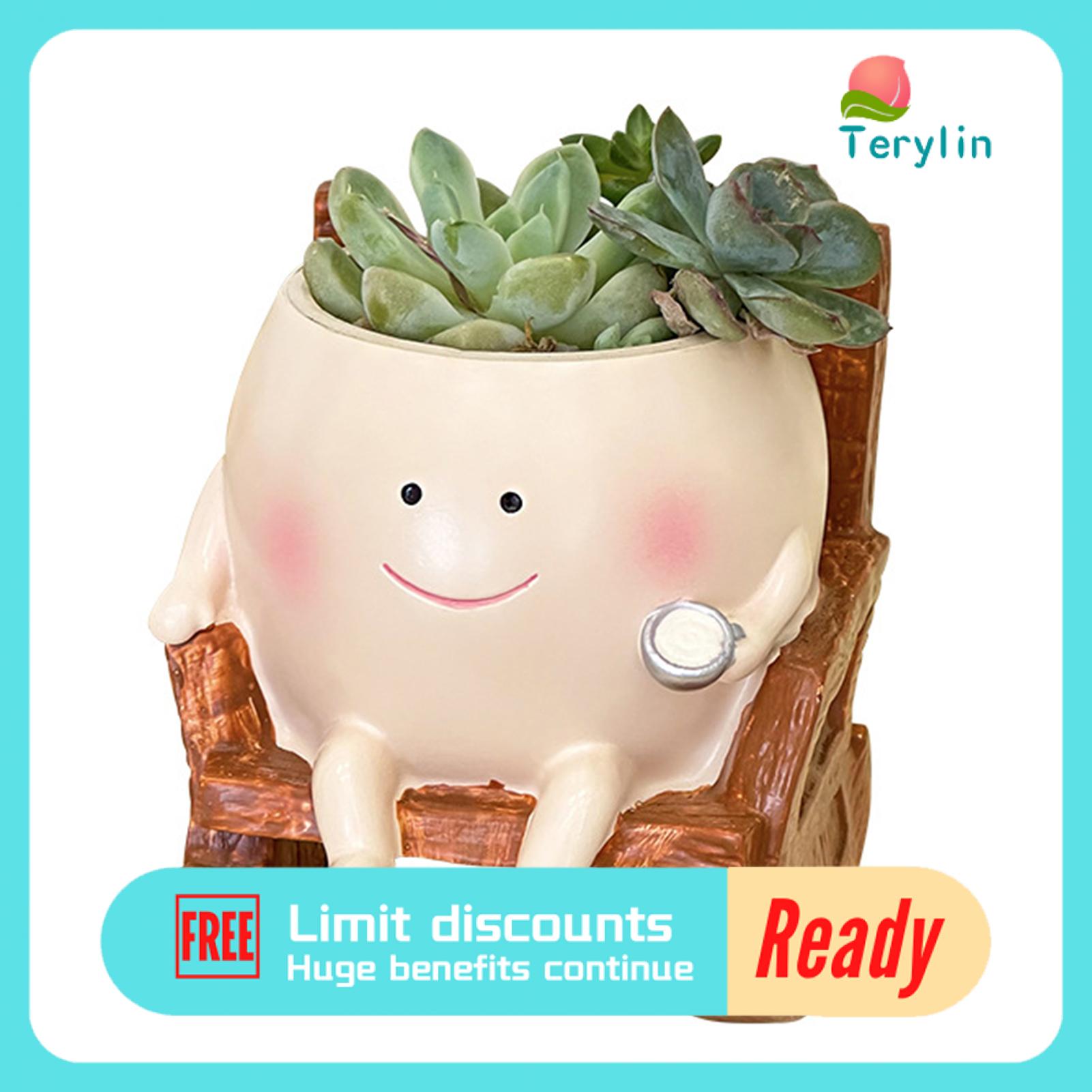 Terylin Nhỏ lỗ thoát nước Nồi mặt cười chậu trồng ghế bập bênh Mặt chậu trồng Với lỗ thoát nước S-Độc Đáo Ngoài Trời Trong Nhà Chậu hoa Vui Ngồi ghế bập bênh Thiết Kế Cho đồ trang trí vườn