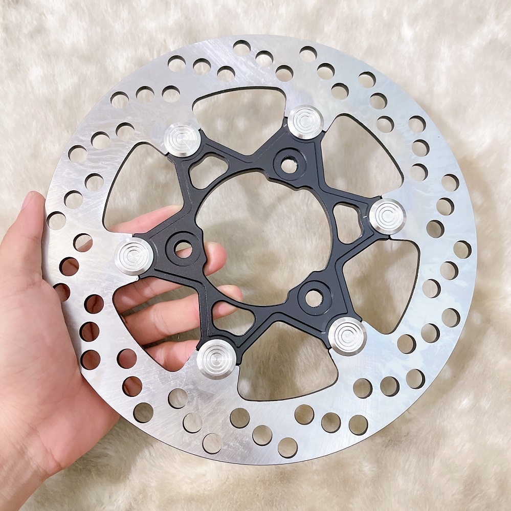 Đĩa Sau size 220mm lắp cho RAIDER/SATRIA mâm zin 3 lỗ_Đĩa Vành thép không rỉ, lòng nhôm CNC anode đen bóng