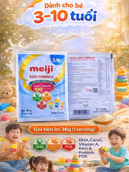 Imported Meiji Milk Powder No. 3 (3-10 Years Old) Convenient Pack 36g - Develops Height & Brain (Genuine Product)