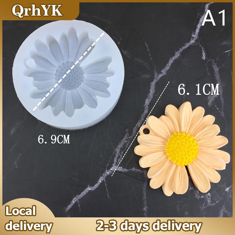 QrhYK Daisy hoa cúc hoa Silicone khuôn với lỗ xe hương liệu Epoxy handmade xà phòng nến khuôn tự làm trang trí Kẹo đóng băng khuôn