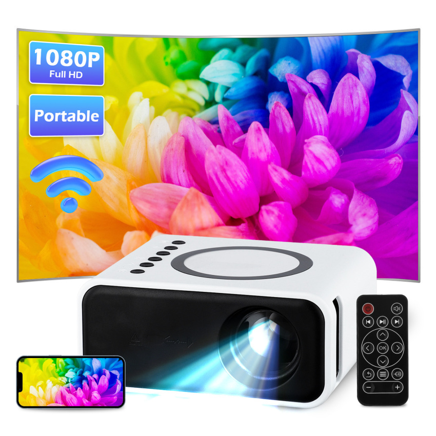 Máy chiếu, máy chiếu mini Full HD 1080P, Máy chiếu di động tương thích với iOS/Android/Tablet/PC/Thiết bị TV Stick/USB