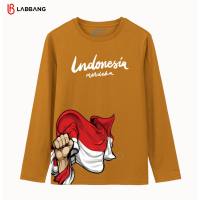 LABBANG Kaos T-Shirt Panjang Indonesia Merdeka Bendera Tangan Unisex Pria Wanita baju Agustusan Dirgahayu Hut RI