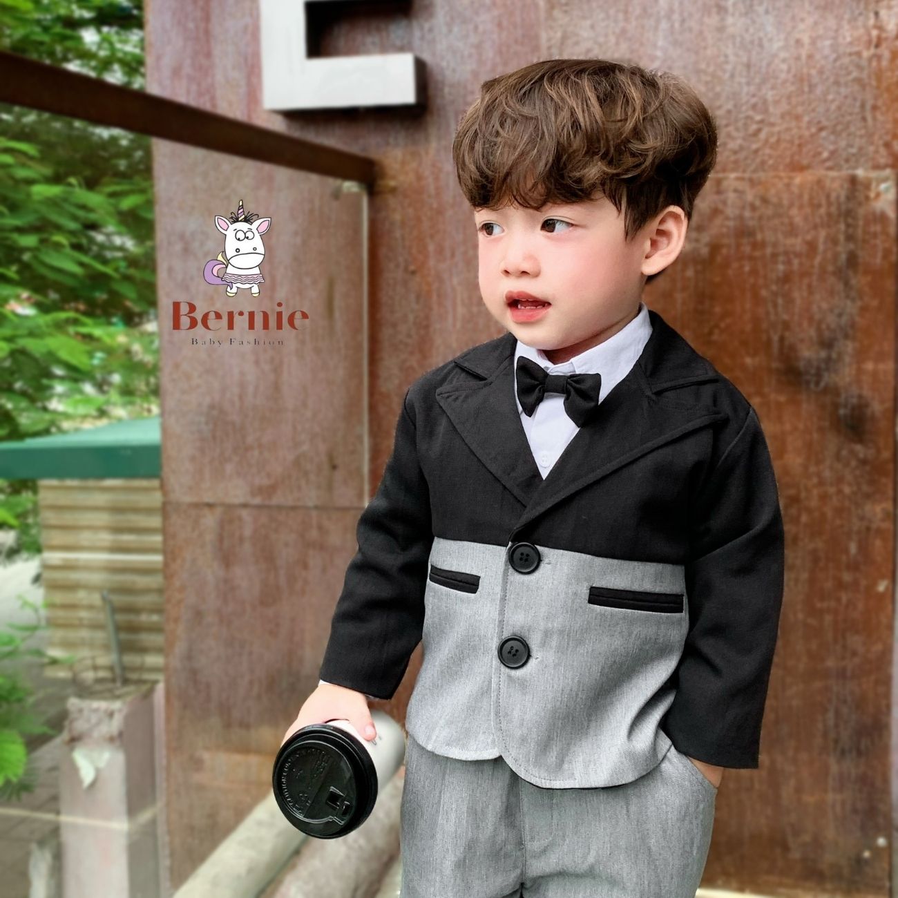 Nơ cài áo sơ mi nơ đeo cổ cho bé trai bé gái có điểu chỉnh màu đen 1 đến 15 tuổi BERNIE kids
