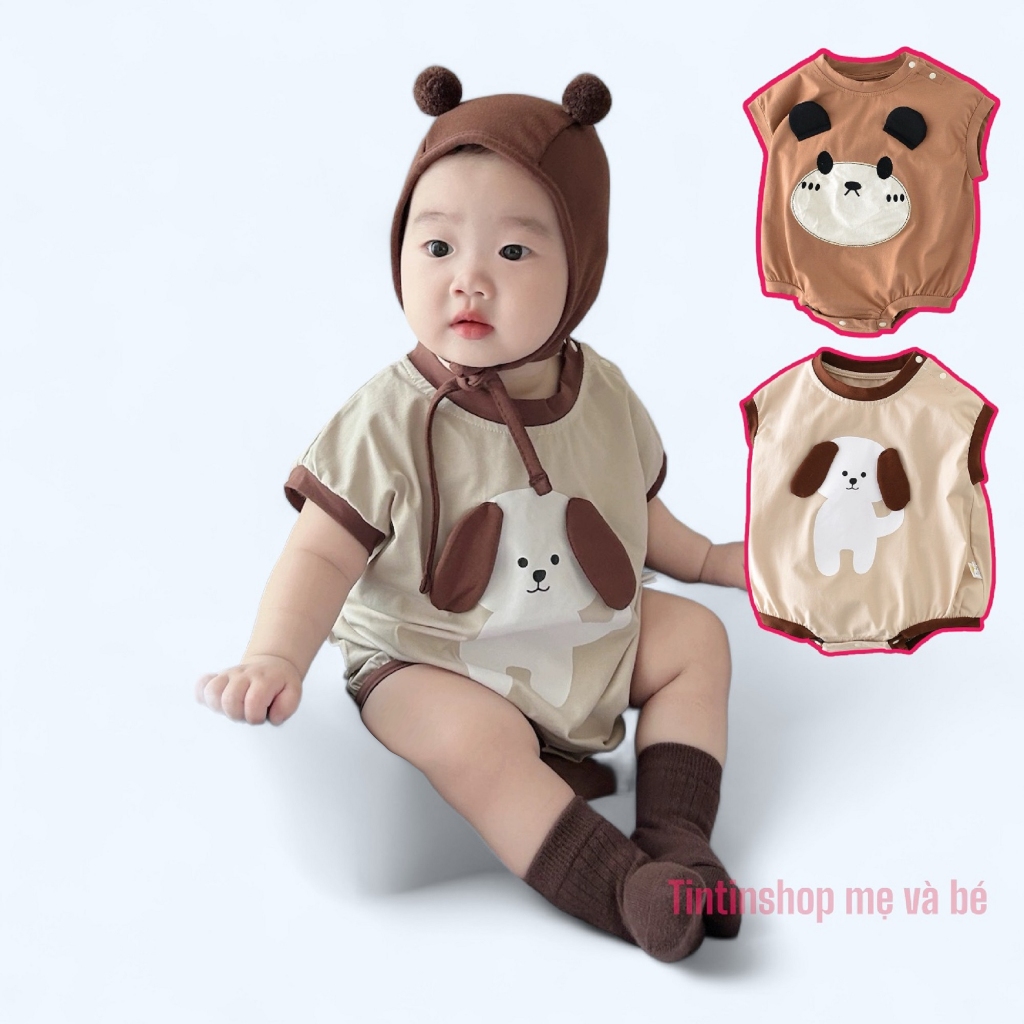 Áo liền quần Body chip cộc tay Bodysuit cho bé sơ sinh bé trai bé gái Body hình gấᴜ Cún SLH201