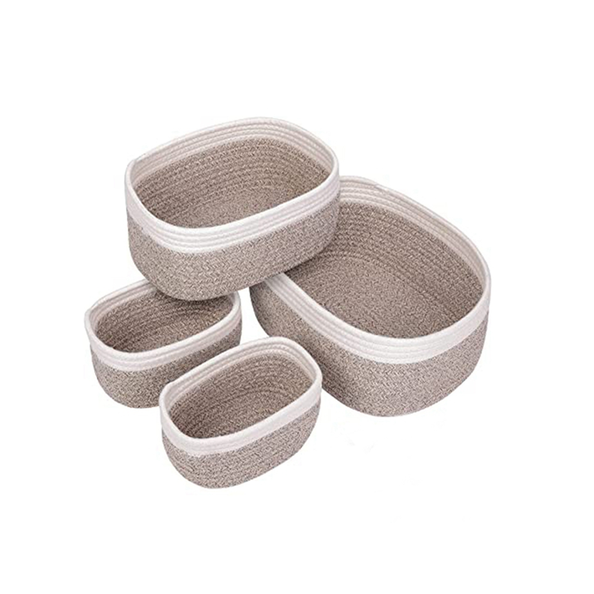 (BXNZ) Desktop Cotton Rope Woven Storage Basket 4-Piece Set Square Storage Basket Toy Storage Basket Storage Basket