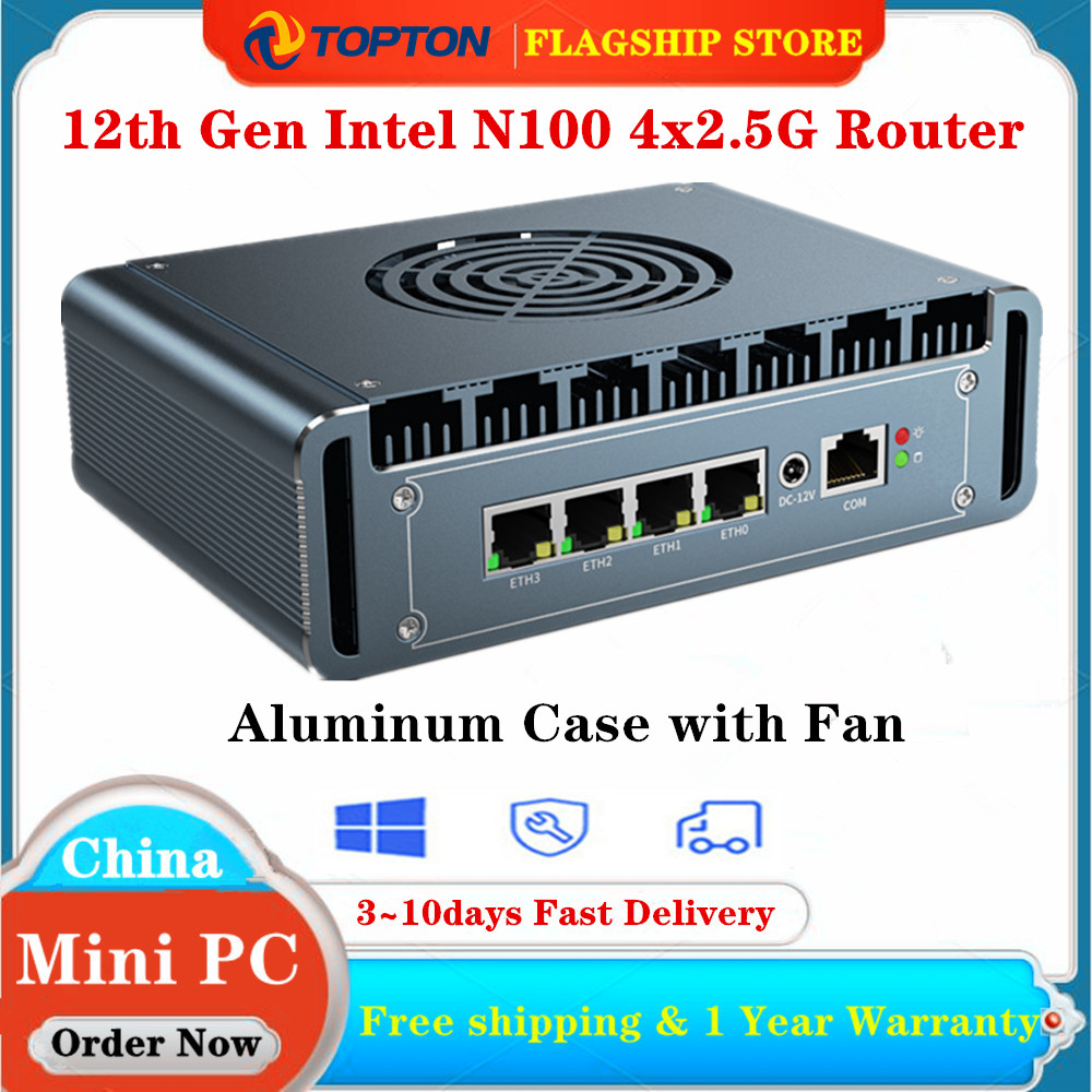 4x i226 2.5G LAN 12th Gen Intel N100 Firewall Router Aluminum with Fan Celeron N5105 J4125 pfSense PVE Computer Firewall Mini PC - ยี่ห้อ OEM ราคา 4,355 บาท*ส่งฟรี