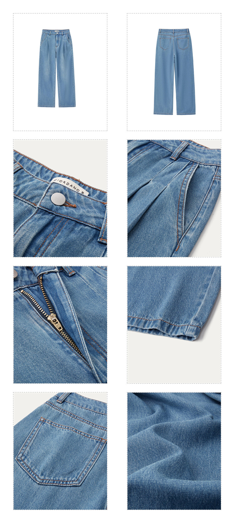 Giordano Women Tencel high waist pleated ankle length denim pants Free Shipping 18424205 · v2
