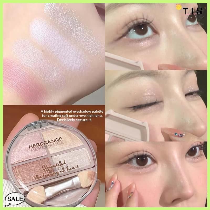 Follow Get New【TIS】 Herorange 4 màu bóng mắt bột Palette lung linh long lanh tự nhiên mí mắt Tằm Đường viền bóng Bút kẻ mắt trang điểm với bàn chải - 2