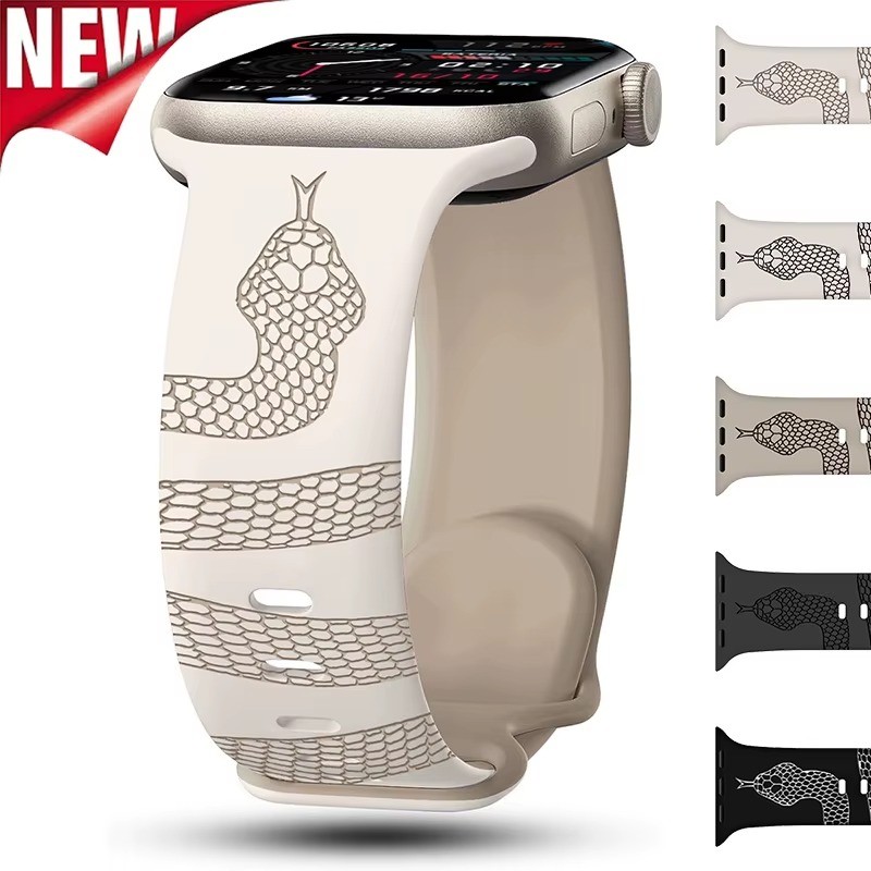 สายซิลิโคนงูแกะสลัก เข้ากันได้กับ Apple Watch Strap Ultra 2 49mm 46mm 45mm 44mm 42mm 40mm สร้อยข้อมือ Iwatch Series 10 9 8 7 6 SE 5 4 ราคา 101 บาท*ส่งฟรี