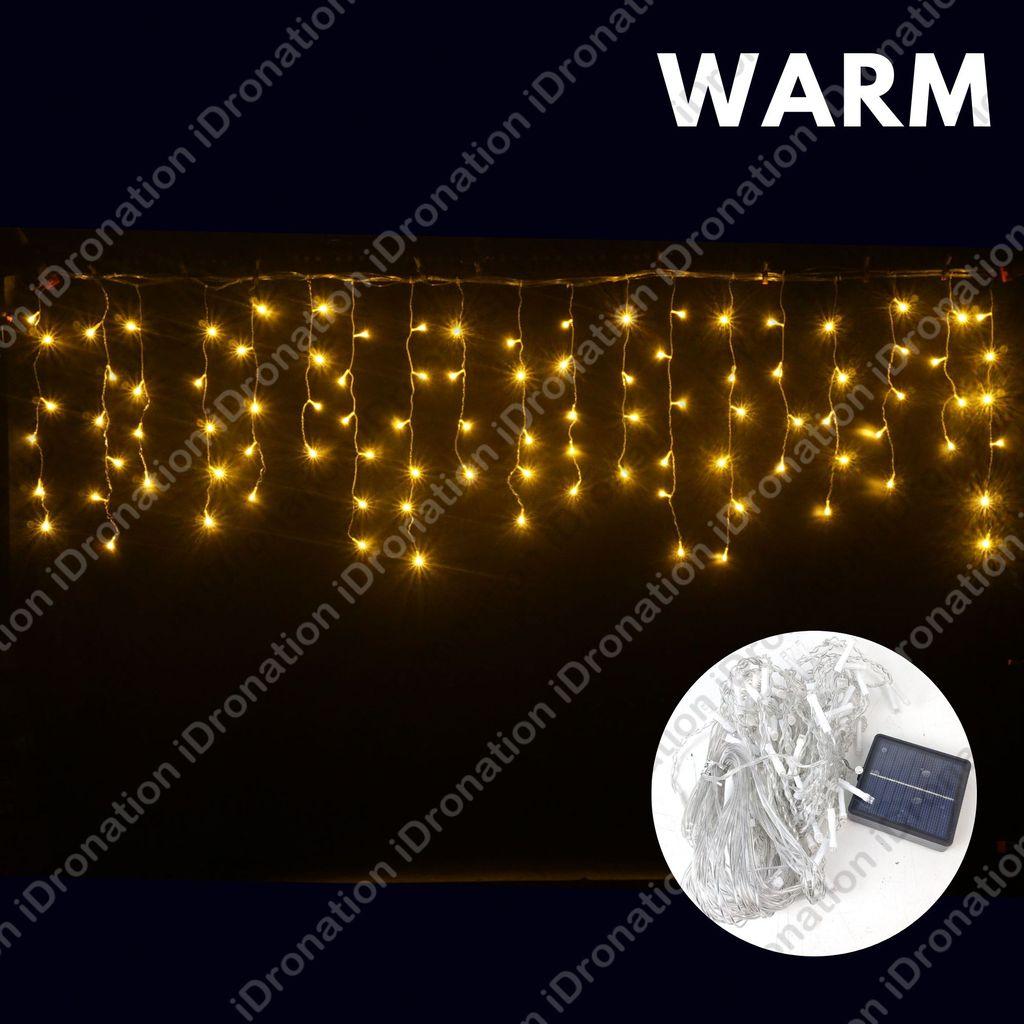 Solar Power 96LED 4M Drop Icicle Curtain Fairy LED String Lights Hanging Backdrop Decoration Lampu Raya Hiasan LipLap