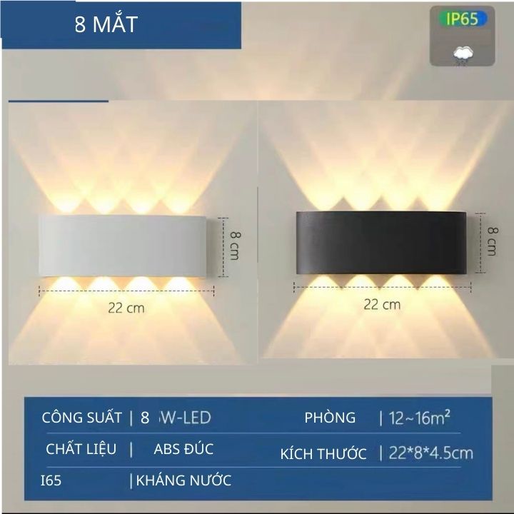 Đèn hắt tường 2 đầu trang trí gắn treo tường cầu thang ban công 2 4 6 8 10 tia 220v kháng nước