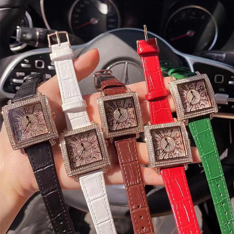 Fashionable Square Women's Watch Genuine Leather Full Diamond Digital Scale Versatile Student Quartz Watch 【MAR】