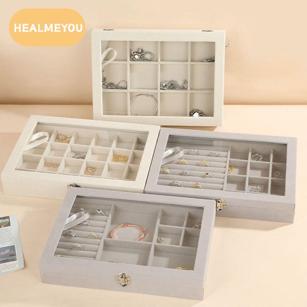 HEALMEYOU ผ้าสีพื้น กล่องเครื่องประดับกระจก ความจุขนาดใหญ่ น้ำหนักเบา กล่องเก็บเครื่องประดับ แบบพกพา ถอดออกได้ กล่องเก็บสร้อยคอ การเดินทาง ราคา 284 บาท*ส่งฟรี