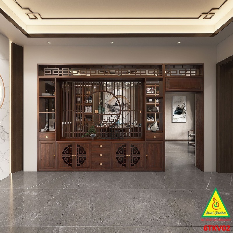 VÁCH NGĂN PHÒNG KHÁCH – NHÀ BẾP GỖ MDF PHONG CÁCH Á ĐÔNG HIỆN ĐẠI 6TKV02 - NỘI THẤT LẮP RÁP VIENDONGADV